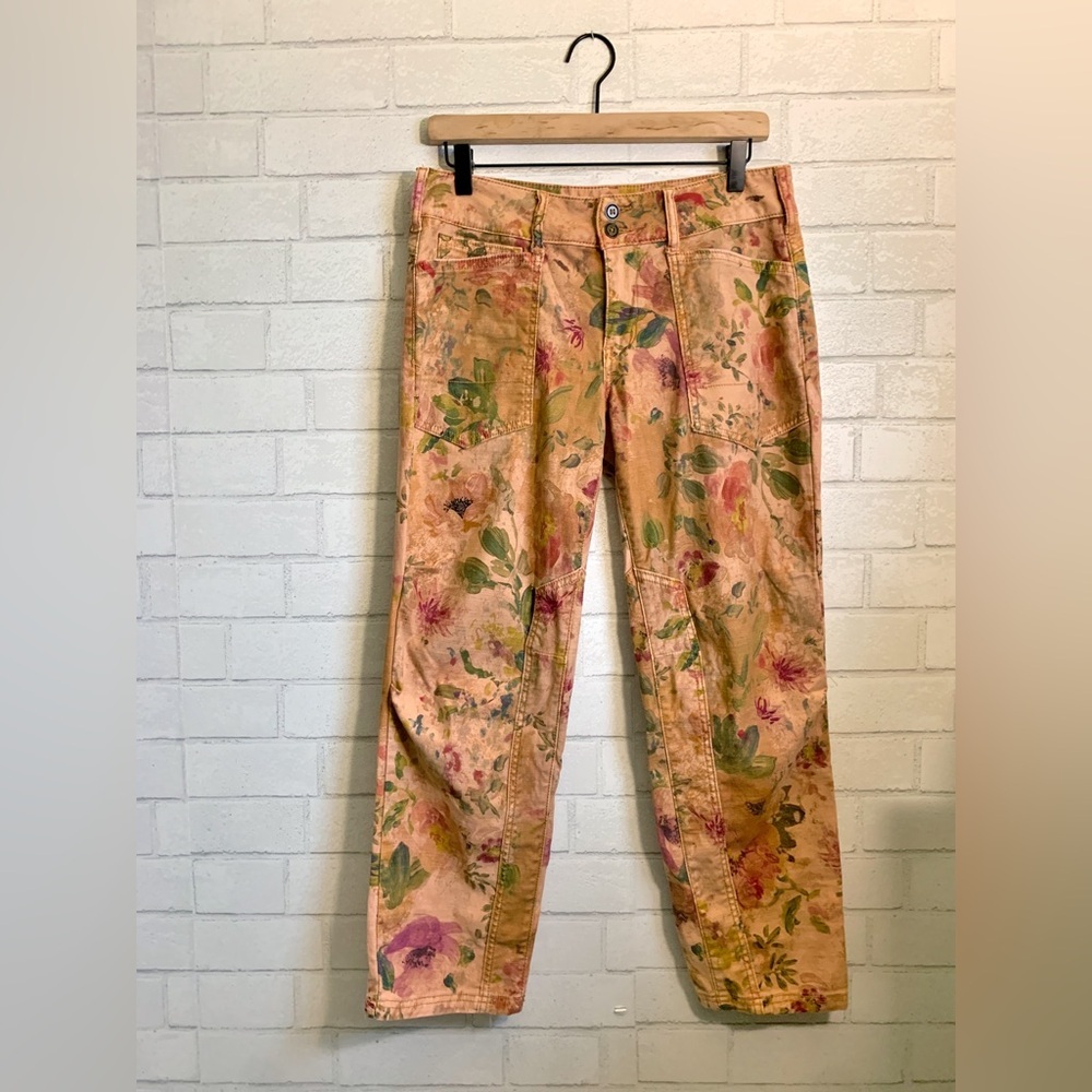 Anthropologie Pilcro The Wanderer Low-Rise Pants Peach Floral Pattern 28 - Picture 2 of 8